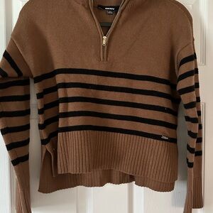 DKNY Rust Brown Zip-Neck Knit Sweater